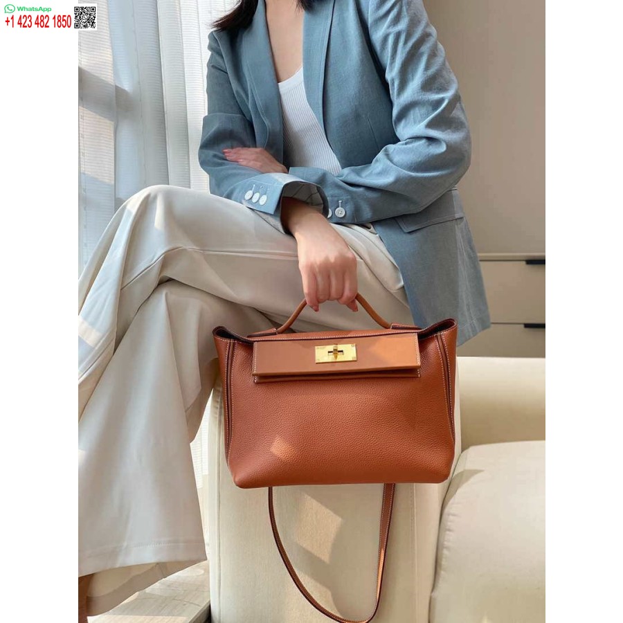 Replica Hermes Mini 2424 Piele 21cm H230262 Maro