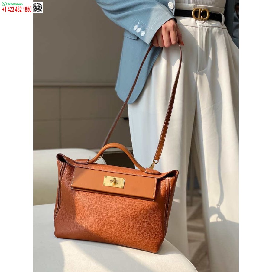 Replica Hermes Mini 2424 Piele 21cm H230262 Maro