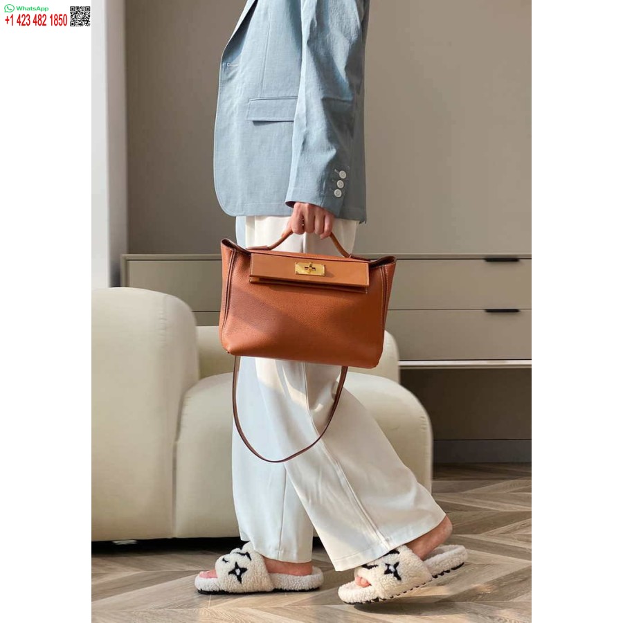 Replica Hermes Mini 2424 Piele 21cm H230262 Maro