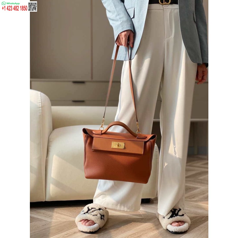 Replica Hermes Mini 2424 Piele 21cm H230262 Maro