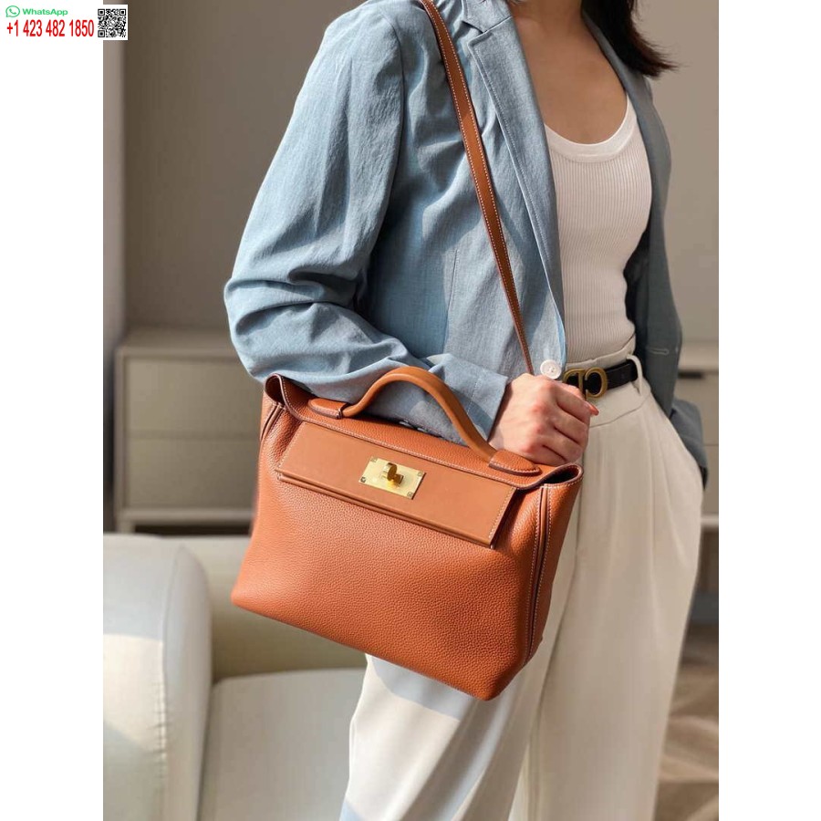 Replica Hermes Mini 2424 Piele 21cm H230262 Maro