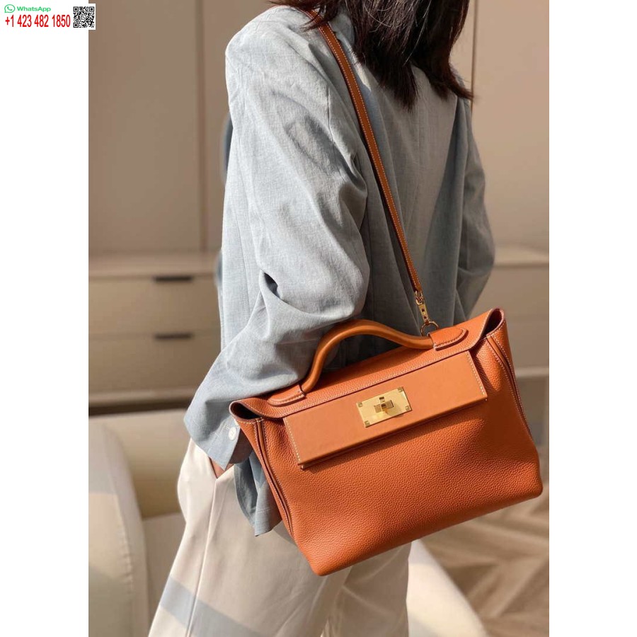 Replica Hermes Mini 2424 Piele 21cm H230262 Maro