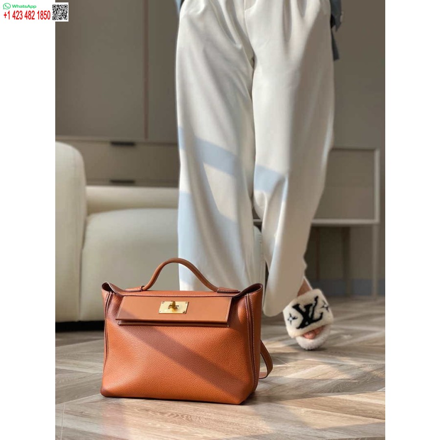 Replica Hermes Mini 2424 Piele 21cm H230262 Maro