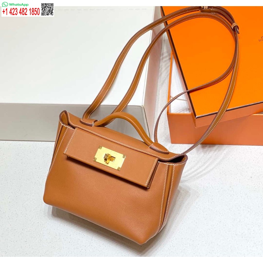 Replica Hermes Mini 2424 Piele 21cm H230262 Maro