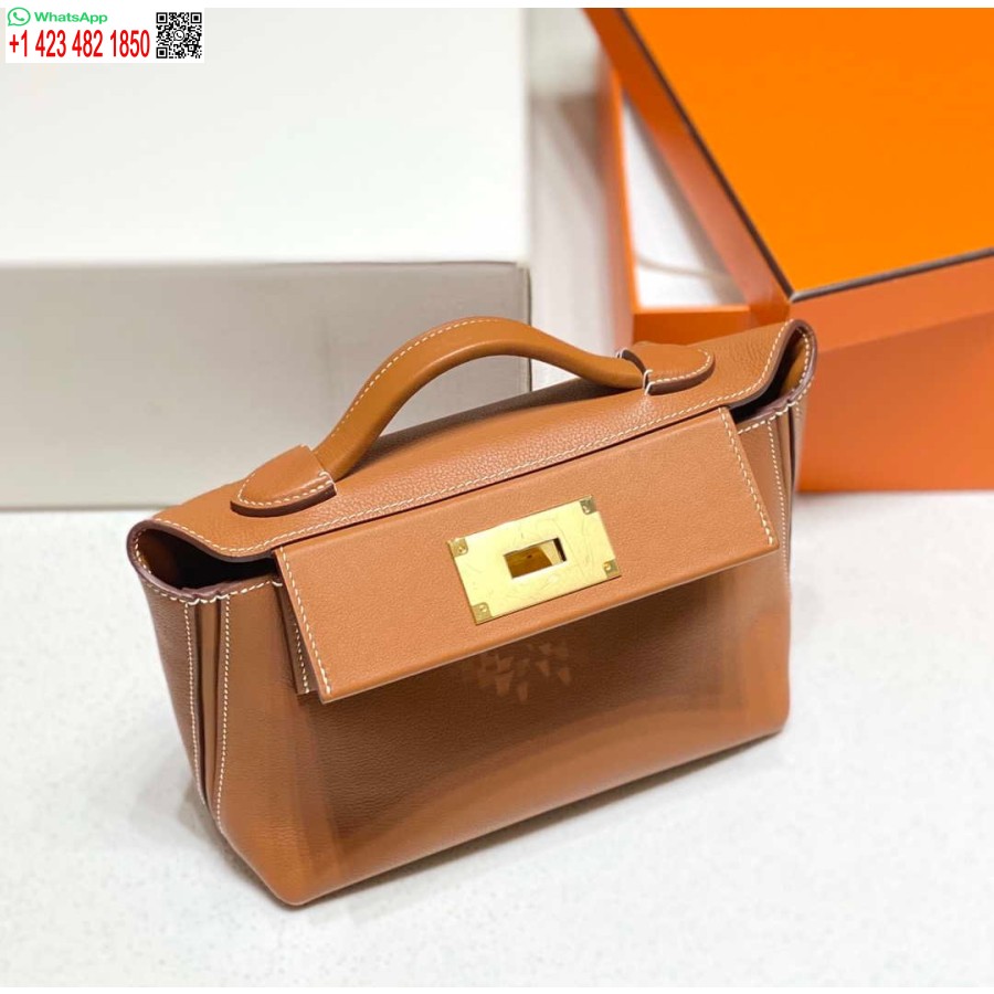Replica Hermes Mini 2424 Piele 21cm H230262 Maro