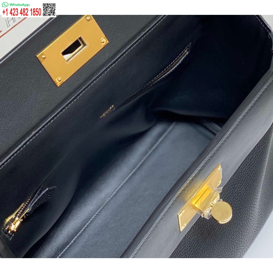 Replika Hermes Kelly 2424 Kožená 29 Cm H230268 čierna Taška Cez Rameno