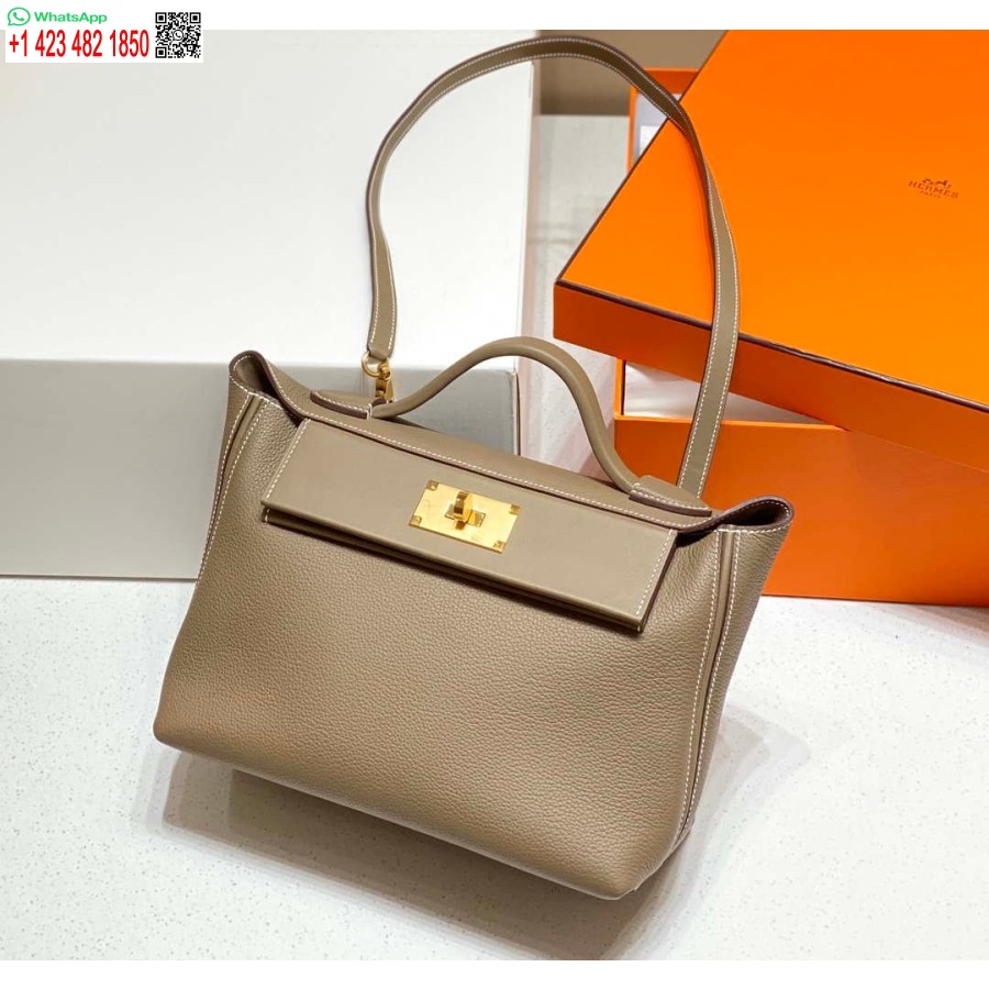 Replica Hermes Kelly 2424 Piele 29cm H230267 Elefant Gri Geanta De Umar