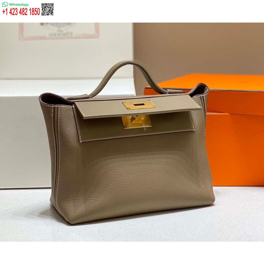 Replica Hermes Kelly 2424 Piele 29cm H230267 Elefant Gri Geanta De Umar