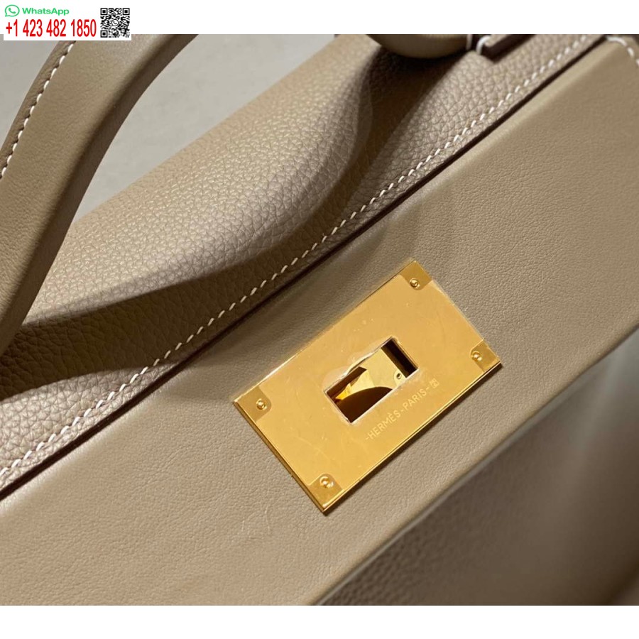 Replica Hermes Kelly 2424 Piele 29cm H230267 Elefant Gri Geanta De Umar