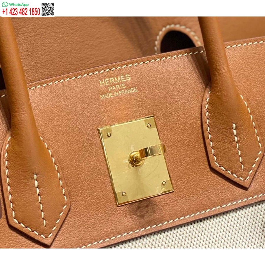 Réplique Hermes Birkin Sac Fourre-tout En Cuir Swift Avec Toile 285899