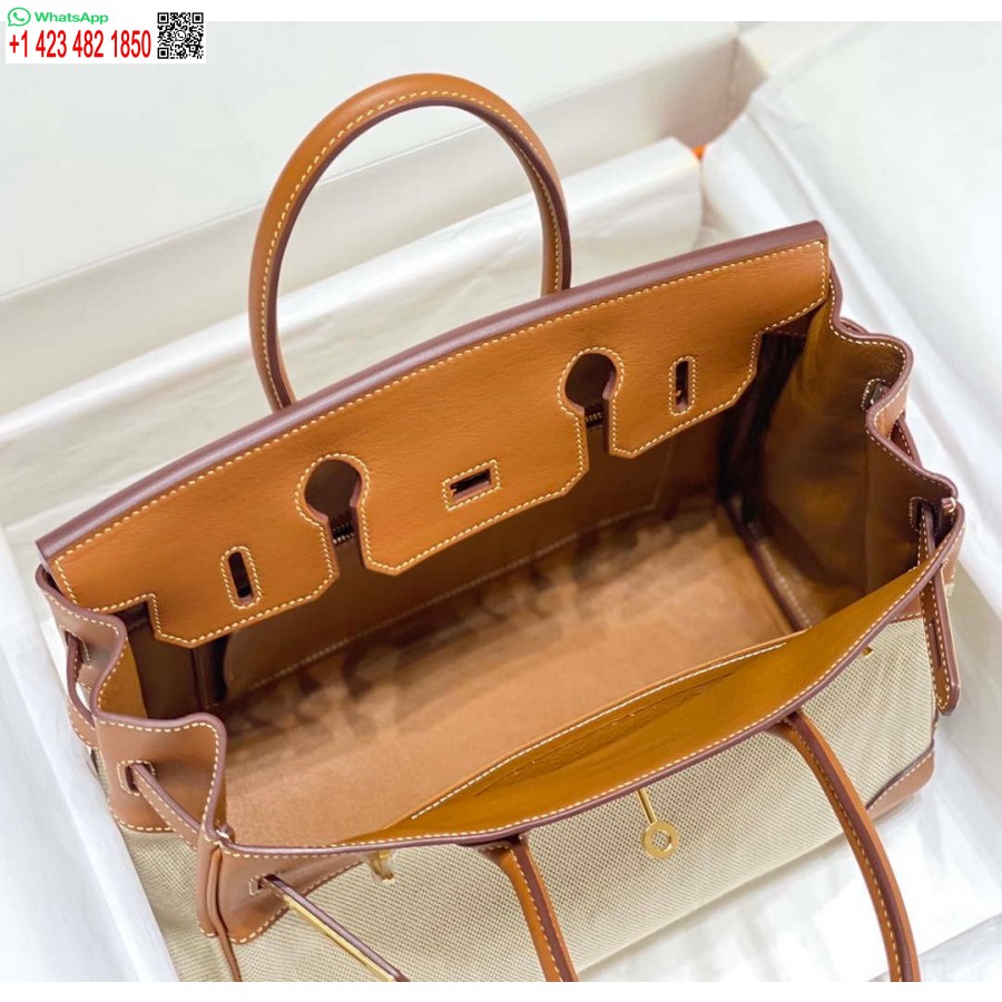 Réplique Hermes Birkin Sac Fourre-tout En Cuir Swift Avec Toile 285899