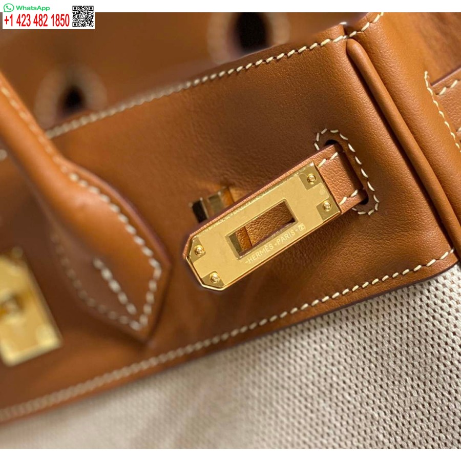 Réplique Hermes Birkin Sac Fourre-tout En Cuir Swift Avec Toile 285899