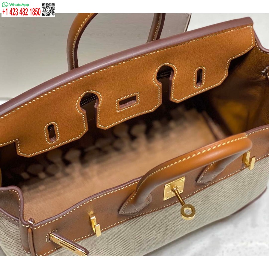 Réplique Hermes Birkin Sac Fourre-tout En Cuir Swift Avec Toile 285899