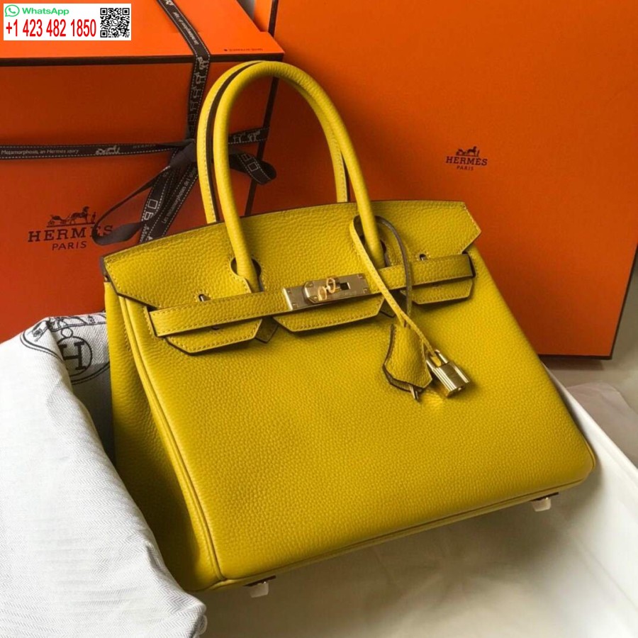 Replica Borsa Tote Firmata Hermes Birkin Togo In Pelle 28338 Gialla