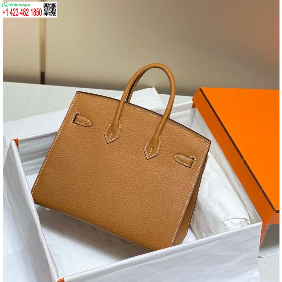 Replica Borsa Tote Firmata Hermes Birkin In Pelle Epsom 28371 Marrone Dorato