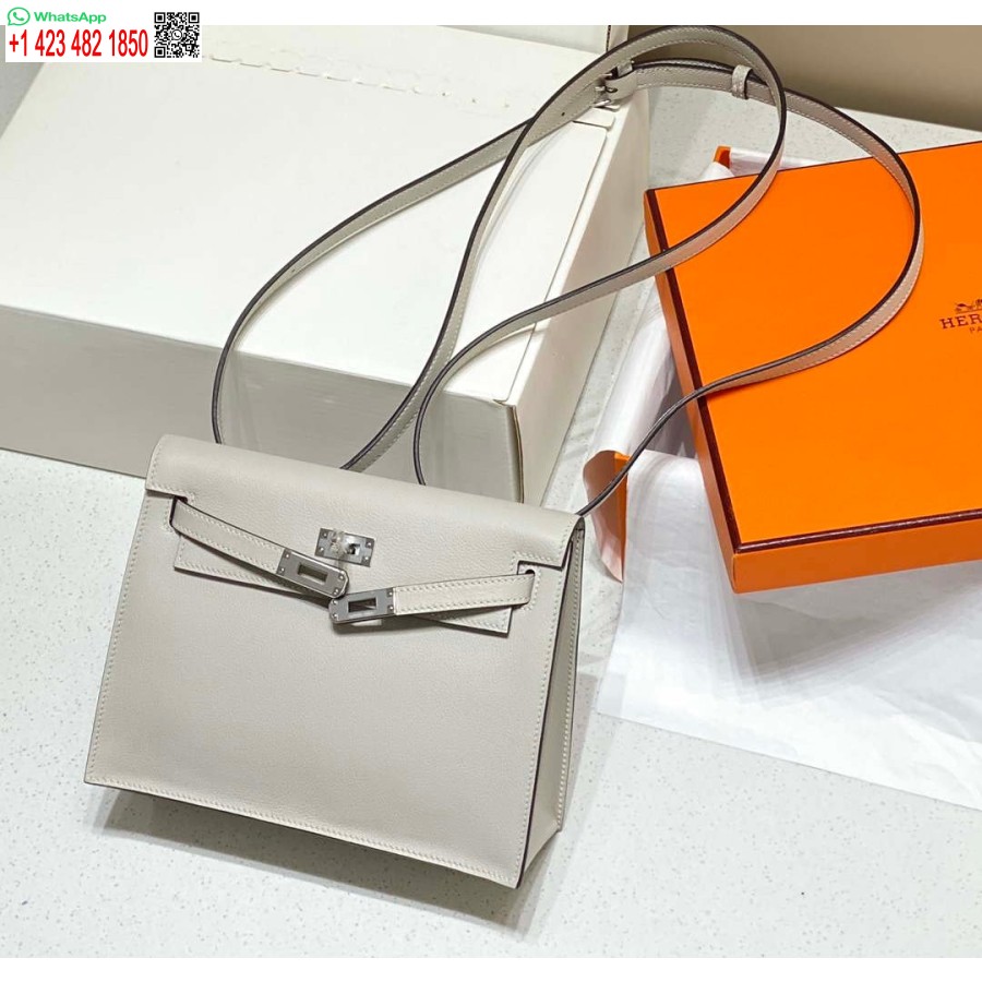 Réplique Hermes Evercolor Kelly Danse II 22cm Sac à Bandoulière En Cuir H20373 Argent Gris Clair