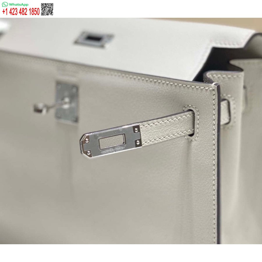 Réplique Hermes Evercolor Kelly Danse II 22cm Sac à Bandoulière En Cuir H20373 Argent Gris Clair