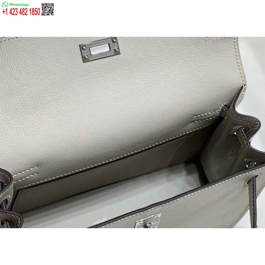 Réplique Hermes Evercolor Kelly Danse II 22cm Sac à Bandoulière En Cuir H20373 Argent Gris Clair