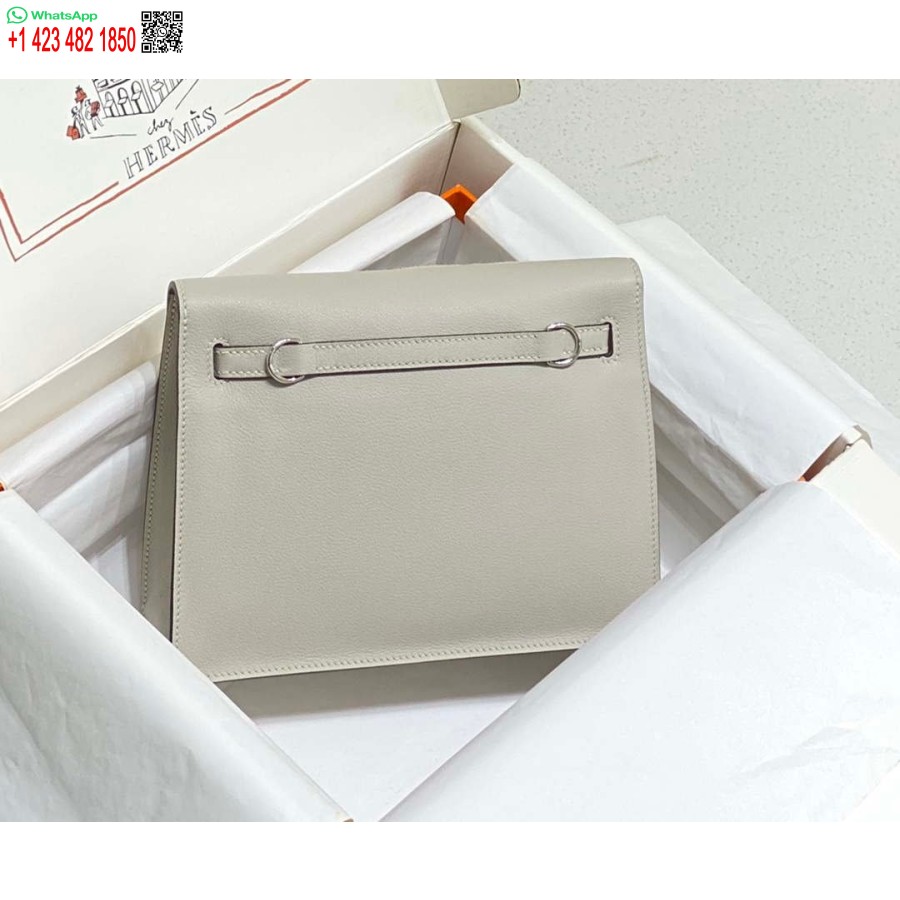 Replica Hermes Evercolor Kelly Danse Ii Borsa A Tracolla In Pelle 22 Cm H20373 Grigio Chiaro Argento