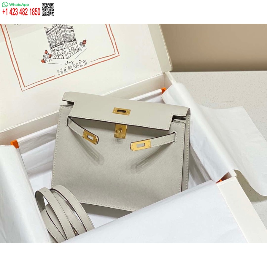 Replika Hermes Evercolor Kelly Danse Ii 22 Cm Kožená Crossbody Kabelka H20372 Svetlo šedá