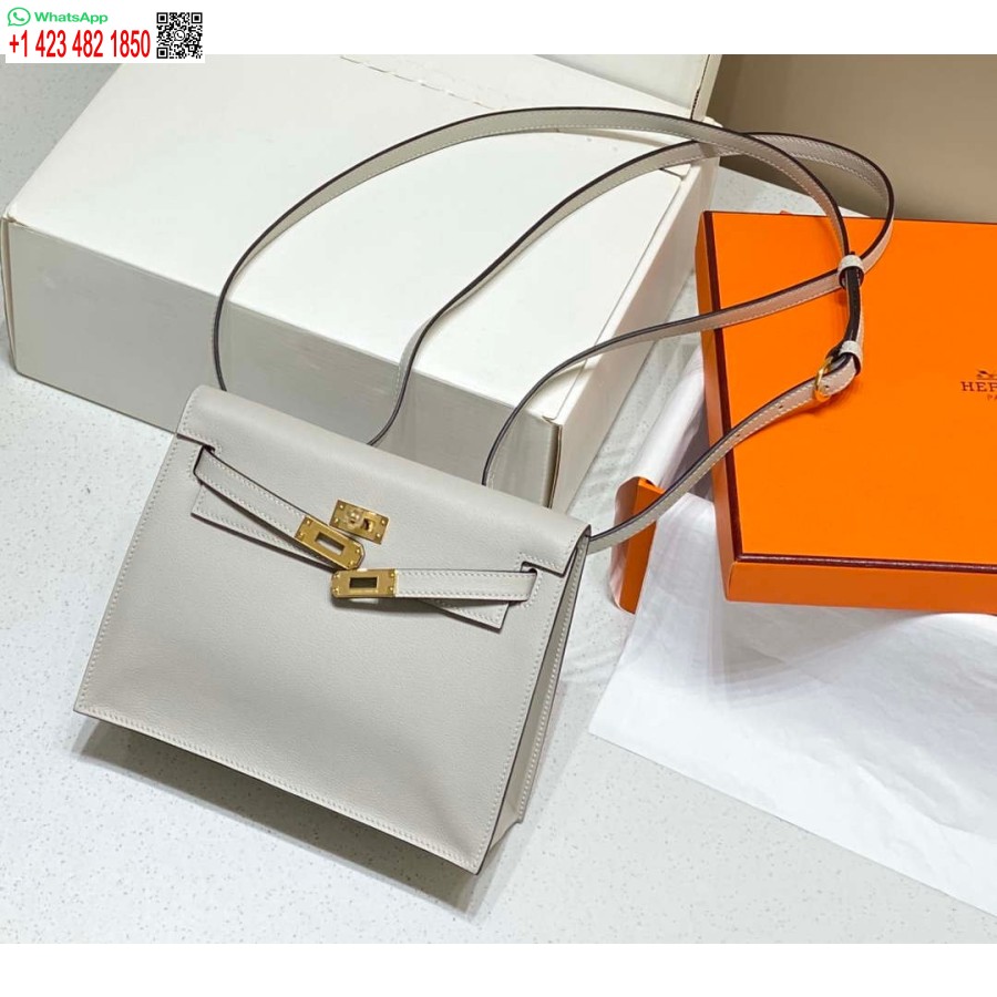 Replika Hermes Evercolor Kelly Danse Ii 22 Cm Kožená Crossbody Kabelka H20372 Svetlo šedá