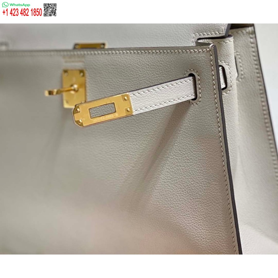 Replika Hermes Evercolor Kelly Danse Ii 22 Cm Kožená Crossbody Kabelka H20372 Svetlo šedá