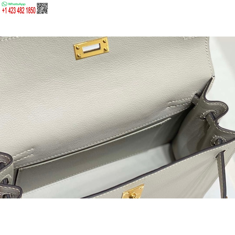 Replika Hermes Evercolor Kelly Danse Ii 22 Cm Kožená Crossbody Kabelka H20372 Svetlo šedá