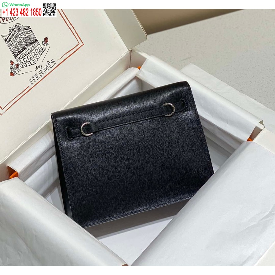 Replika Hermes Evercolor Kelly Danse Ii 22 Cm Kožená Crossbody Kabelka H20371 čierna Strieborná