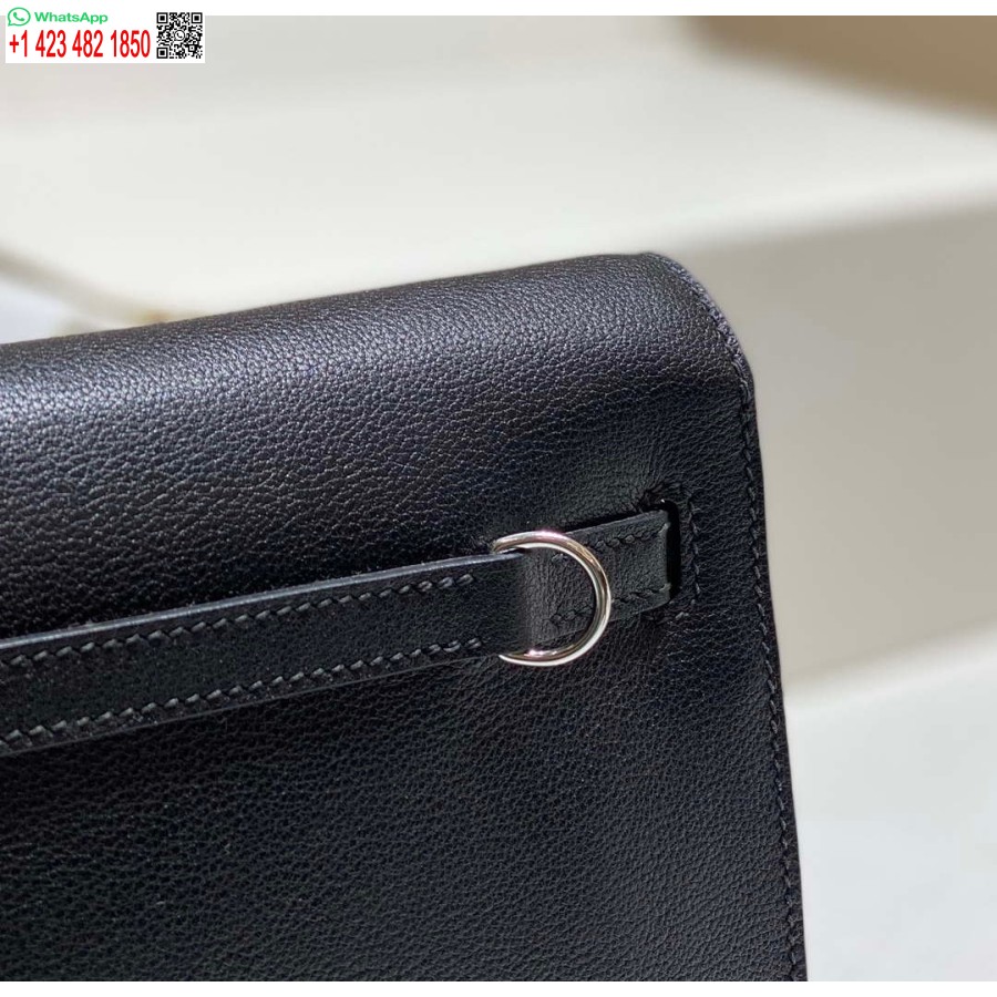 Replika Hermes Evercolor Kelly Danse Ii 22 Cm Kožená Crossbody Kabelka H20371 čierna Strieborná