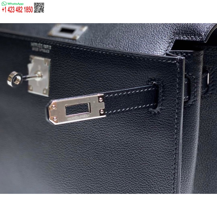 Replika Hermes Evercolor Kelly Danse Ii 22 Cm Kožená Crossbody Kabelka H20371 čierna Strieborná