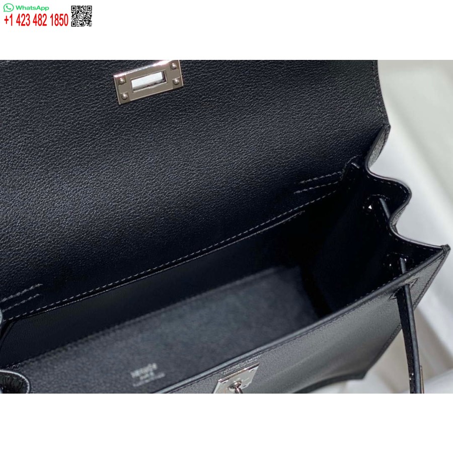 Replika Hermes Evercolor Kelly Danse Ii 22 Cm Kožená Crossbody Kabelka H20371 čierna Strieborná