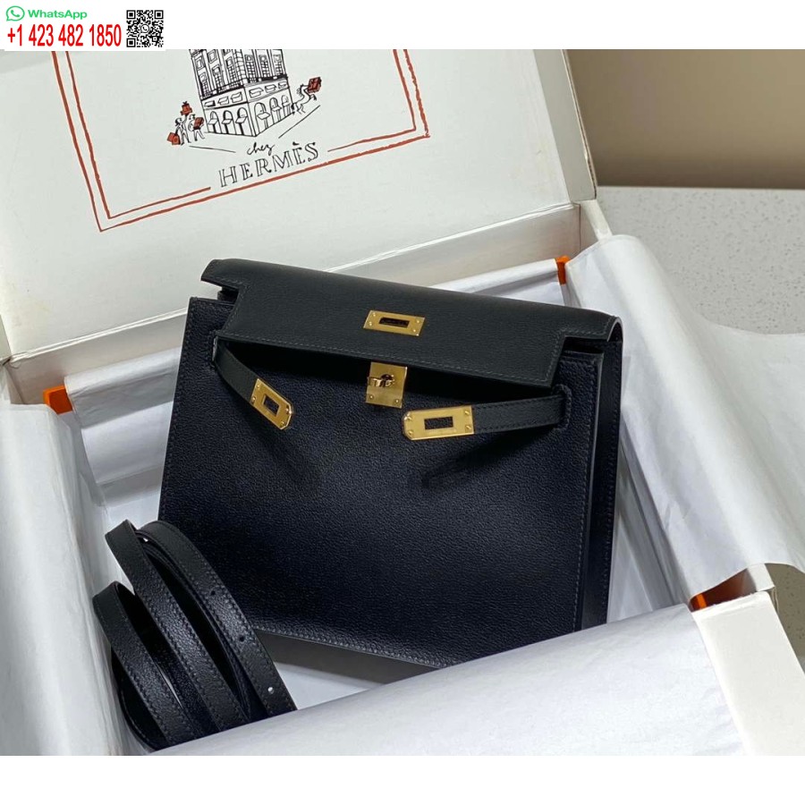 Replica Hermes Evercolor Kelly Danse Ii 22cm Nahkainen Crossbody Laukku H20370 Musta