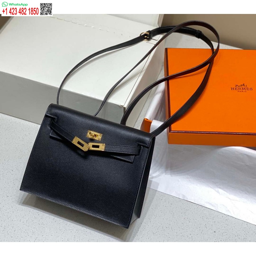 Replica Hermes Evercolor Kelly Danse Ii 22cm Nahkainen Crossbody Laukku H20370 Musta
