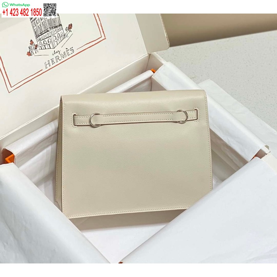 Replika Hermes Evercolor Kelly Danse Ii Kožna Torba Preko Ramena 22 Cm H20367 Bijelo Srebrna