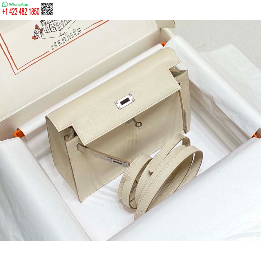 Replika Hermes Evercolor Kelly Danse Ii Kožna Torba Preko Ramena 22 Cm H20367 Bijelo Srebrna