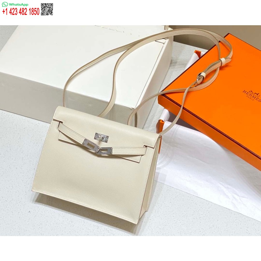 Replika Hermes Evercolor Kelly Danse Ii Kožna Torba Preko Ramena 22 Cm H20367 Bijelo Srebrna