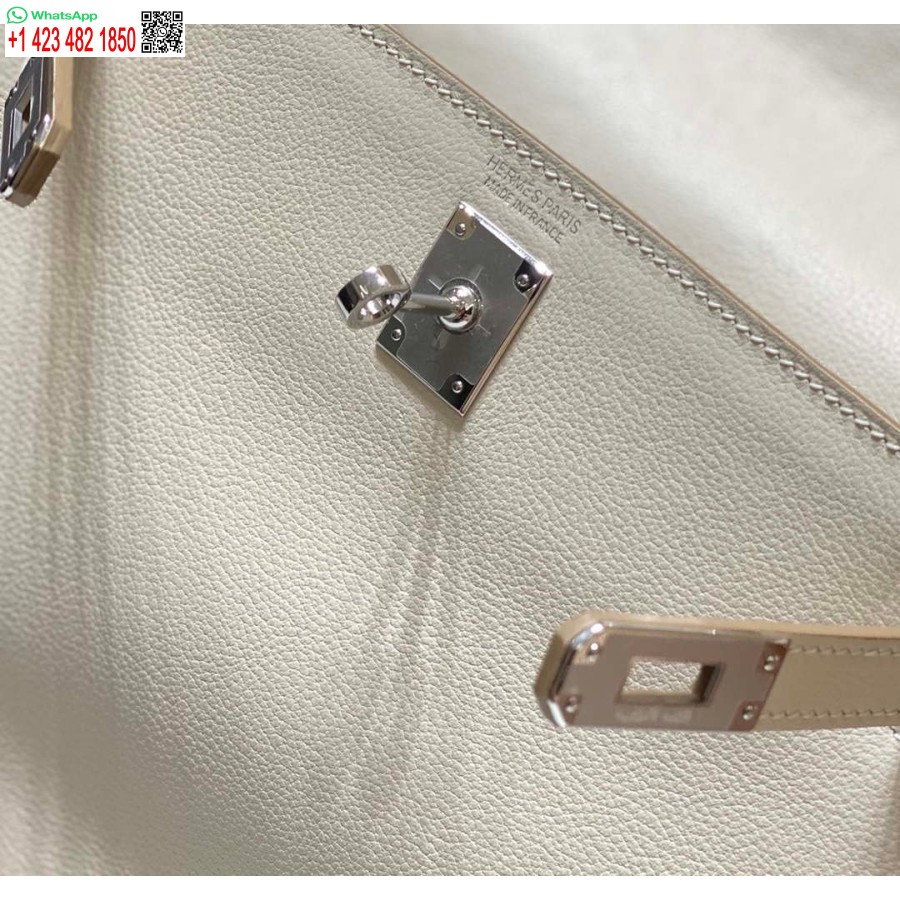 Replika Hermes Evercolor Kelly Danse Ii Kožna Torba Preko Ramena 22 Cm H20367 Bijelo Srebrna