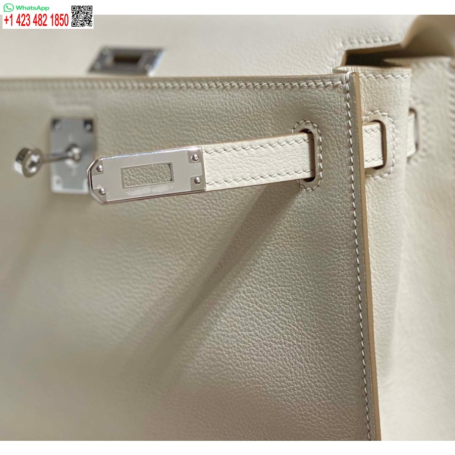 Replika Hermes Evercolor Kelly Danse Ii Kožna Torba Preko Ramena 22 Cm H20367 Bijelo Srebrna