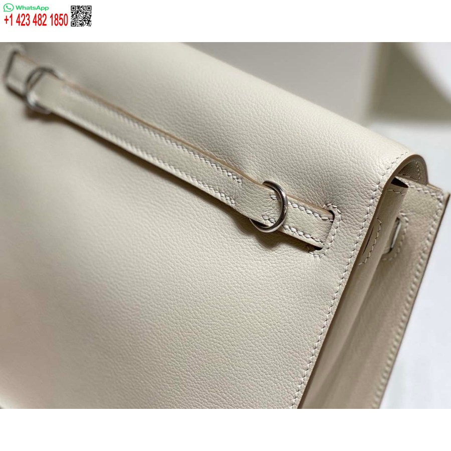 Replika Hermes Evercolor Kelly Danse Ii Kožna Torba Preko Ramena 22 Cm H20367 Bijelo Srebrna