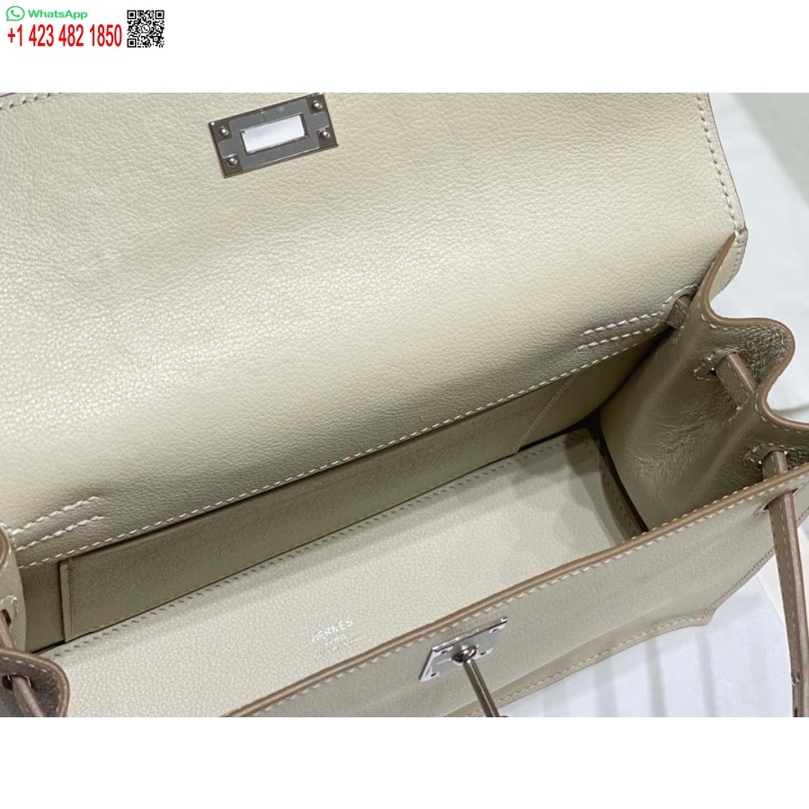 Replika Hermes Evercolor Kelly Danse Ii Kožna Torba Preko Ramena 22 Cm H20367 Bijelo Srebrna