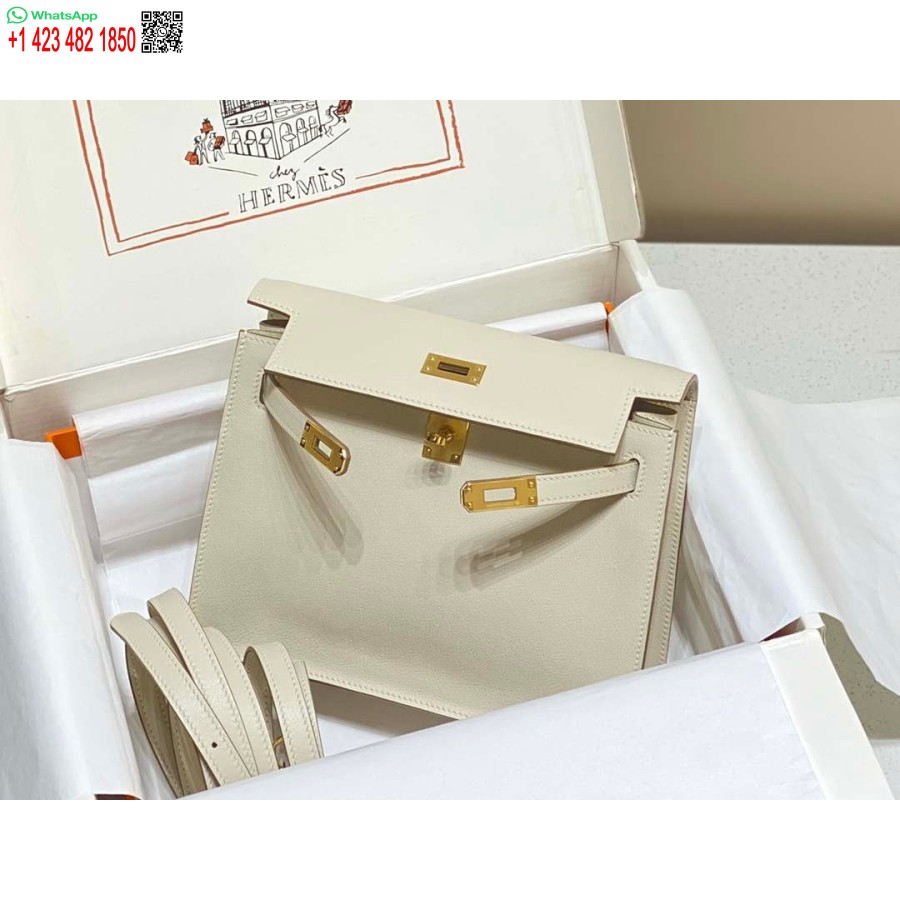 Replika Hermes Evercolor Kelly Danse Ii 22cm Læder Crossbody Taske H20366 Hvid