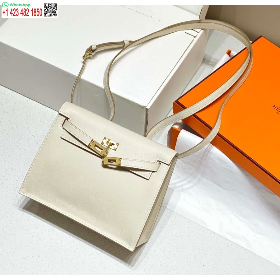 Replika Hermes Evercolor Kelly Danse Ii 22cm Læder Crossbody Taske H20366 Hvid