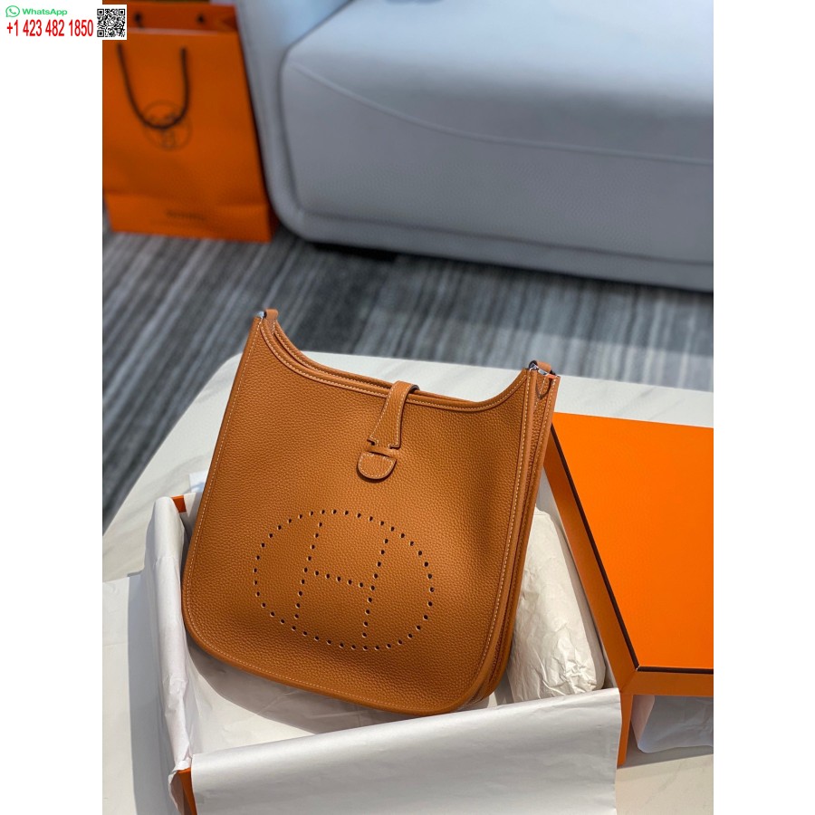 Replika Hermes H083435 Evelyne Iii 29 Pečių Krepšys Sidabro Spalvos Hardware Tan