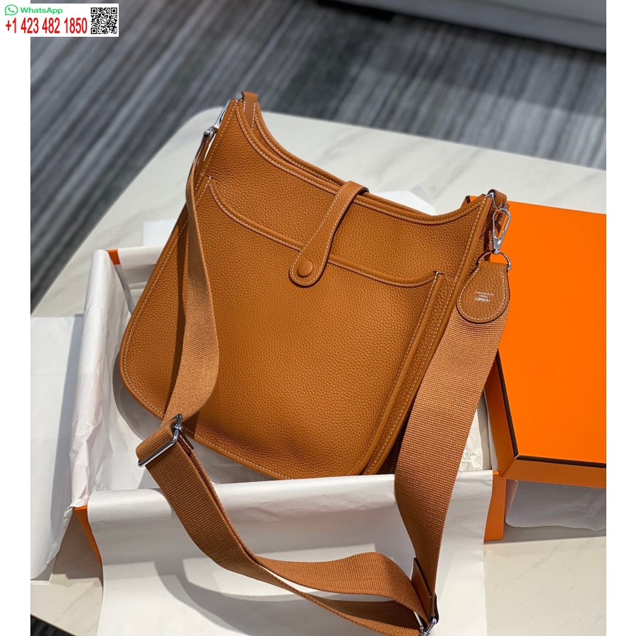 Replika Hermes H083435 Evelyne Iii 29 Pečių Krepšys Sidabro Spalvos Hardware Tan