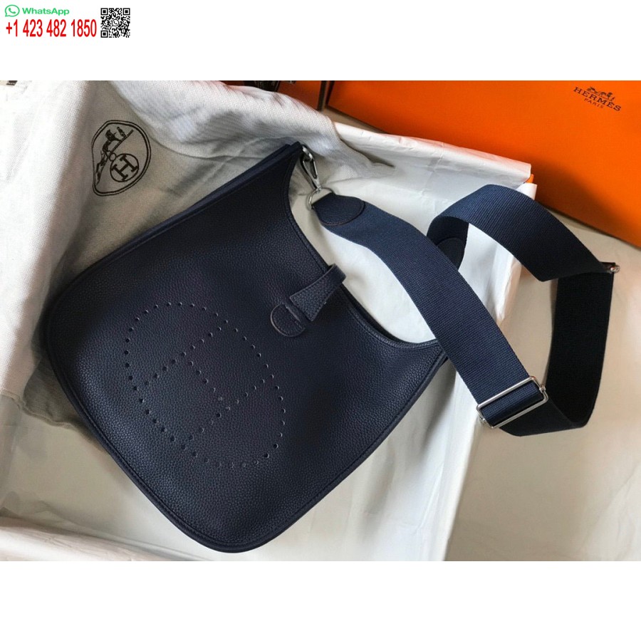 Replica Hermes H083435 Evelyne III 29 Shoulder Bag Silver Hardware Navy Blue