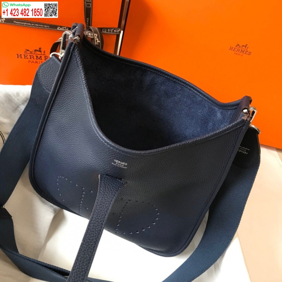 Replica Hermes H083435 Evelyne III 29 Shoulder Bag Silver Hardware Navy Blue