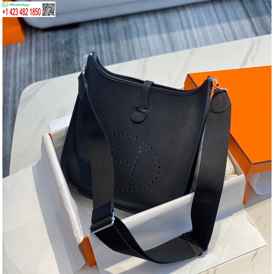 Replica Hermes H083435 Evelyne III 29 Shoulder Bag Silver Hardware Black