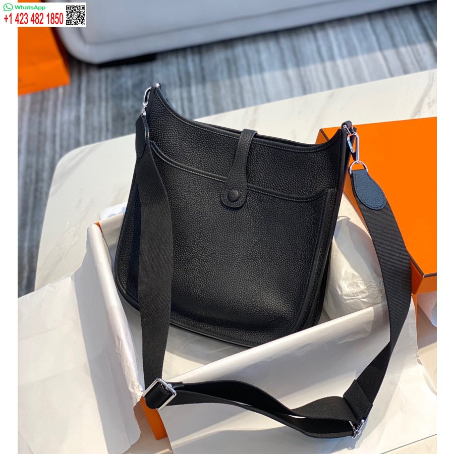 Replica Hermes H083435 Evelyne III 29 Shoulder Bag Silver Hardware Black