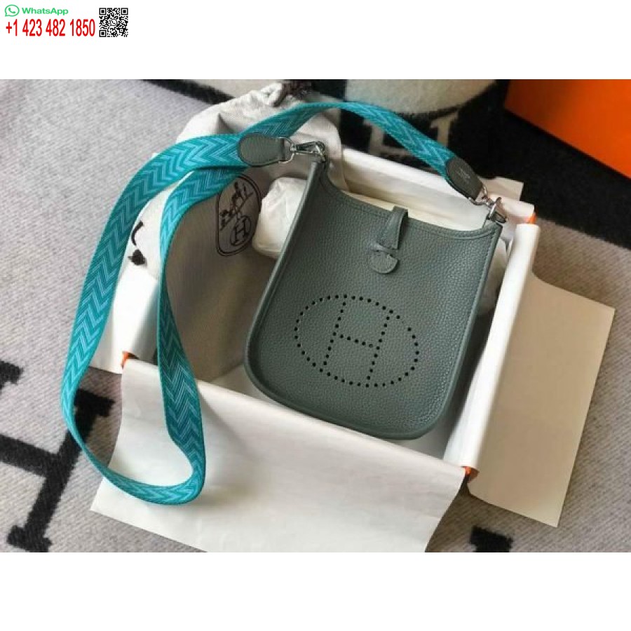 Replika Hermes Evelyne Bag Hermes Mini Crossbody Bag 20412 Gesper Perak Hijau Tua