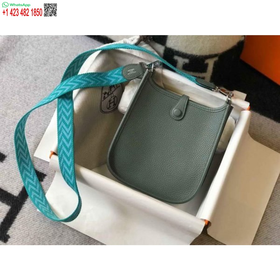 Replika Hermes Evelyne Bag Hermes Mini Crossbody Bag 20412 Gesper Perak Hijau Tua